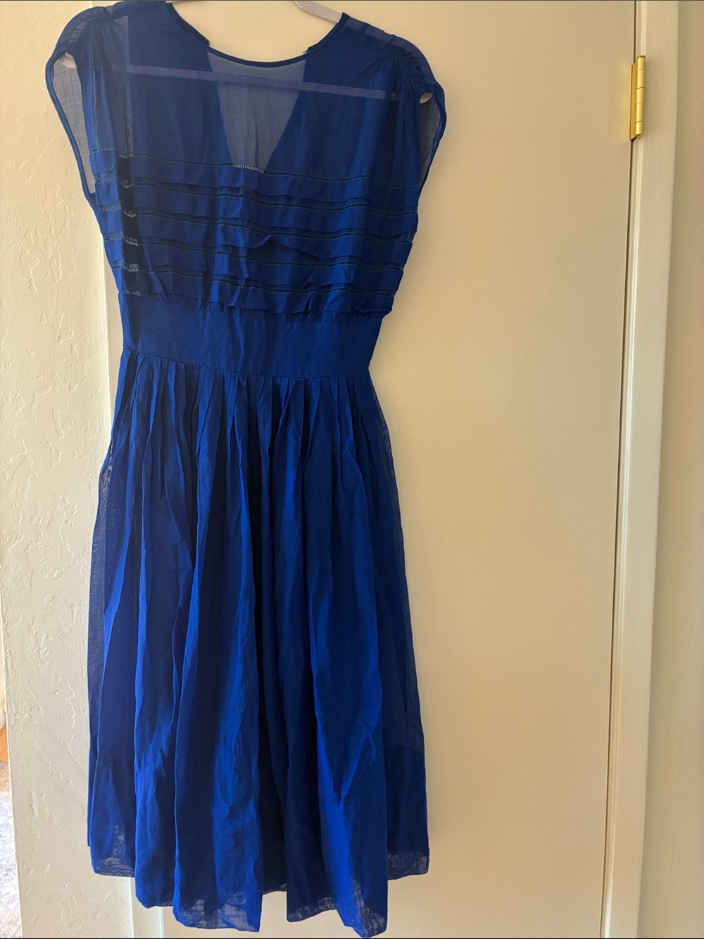Vintage Blue Cap-Sleeve A-Line Dress